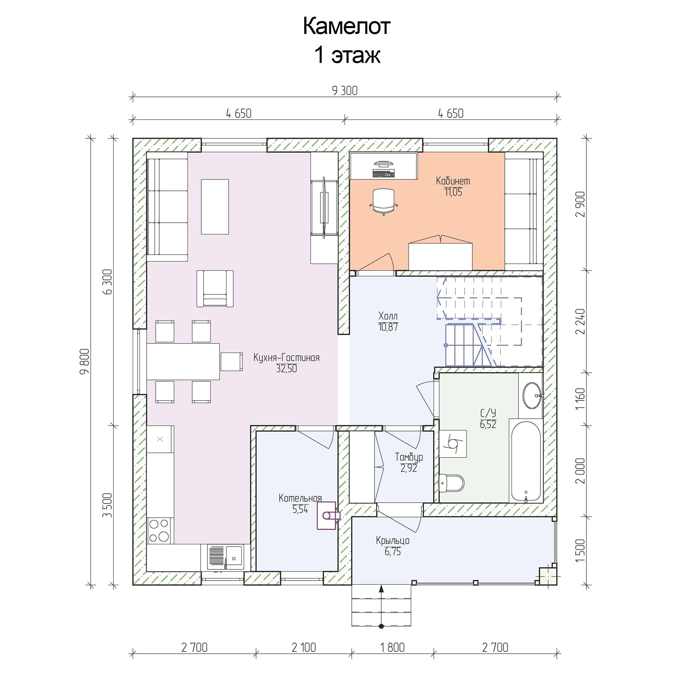 Дом из газобетона по проекту «Камелот», 9,3х9,8 площадью 168.78 м2 по цене  4969000 руб. в Нижнем Новгороде